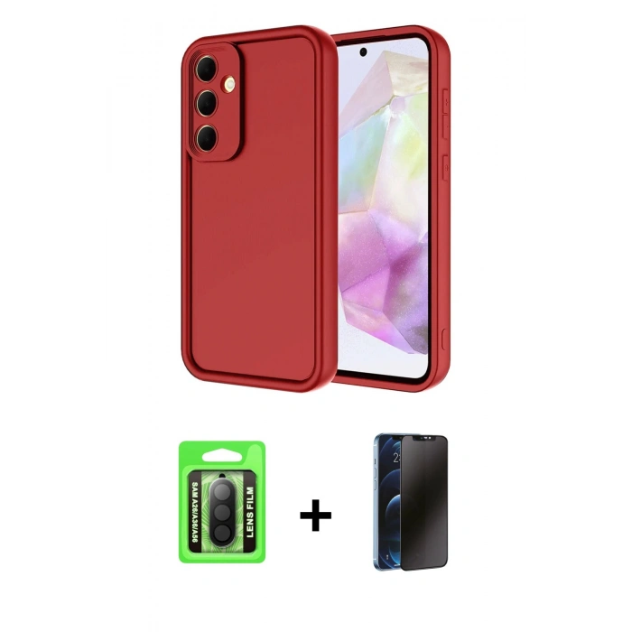 MARSİLYAN™- Galaxy A26 Kılıf Yankı Yansıma Özel Seri - Siyah 3D Antistatik Hayalet Cam Ekran Koruyucu + Raze Metal Kamera Lens - SH