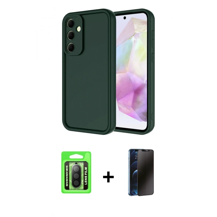MARSİLYAN™- Galaxy A26 Kılıf Yankı Yansıma Özel Seri - Siyah 3D Antistatik Hayalet Cam Ekran Koruyucu + Raze Metal Kamera Lens - SH
