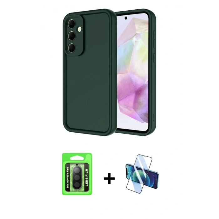 MARSİLYAN™- Galaxy A26 Kılıf Yankı Yansıma Özel Seri - Siyah 3D Antistatik Seramik Nano Ekran Koruyucu + Raze Metal Kamera Lens - SH