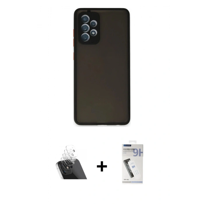 MARSİLYAN™- Galaxy A32 Kılıf Ahenk Çizgi Serisi - Şeffaf Uv Polymer Nano Ekran Koruyucu + Kamera Lens Koruma Cam - SF