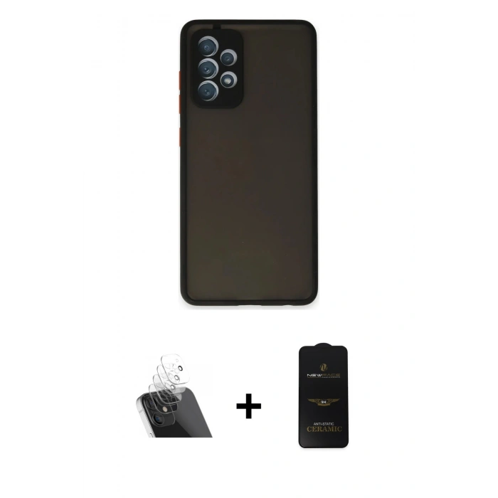 MARSİLYAN™- Galaxy A32 Kılıf Ahenk Çizgi Serisi - Siyah 6D Antistatik Mat Seramik Hayalet Nano Ekran Koruyucu + Kamera Lens Koruma Cam - SF