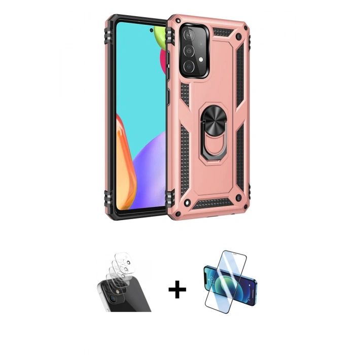 MARSİLYAN™- Galaxy A32 Kılıf Ahenk Klasik Koleksiyonu - Siyah 3D Antistatik Cam Ekran Koruyucu + Kamera Lens Koruma Cam - SF