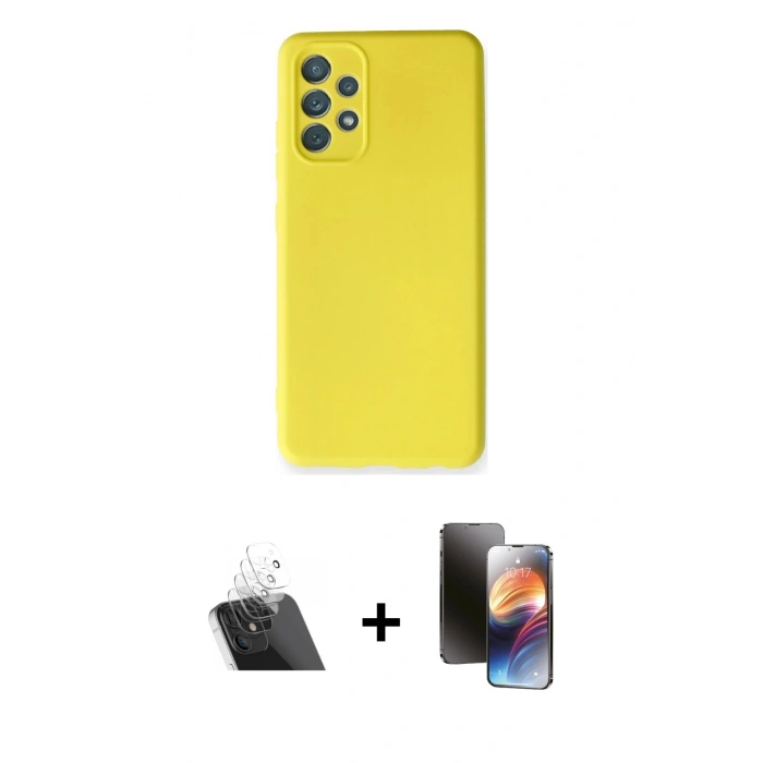 MARSİLYAN™- Galaxy A32 Kılıf Ahenk Serisi - Siyah 3D Antistatik Mat Seramik Nano Ekran Koruyucu + Kamera Lens Koruma Cam - SF