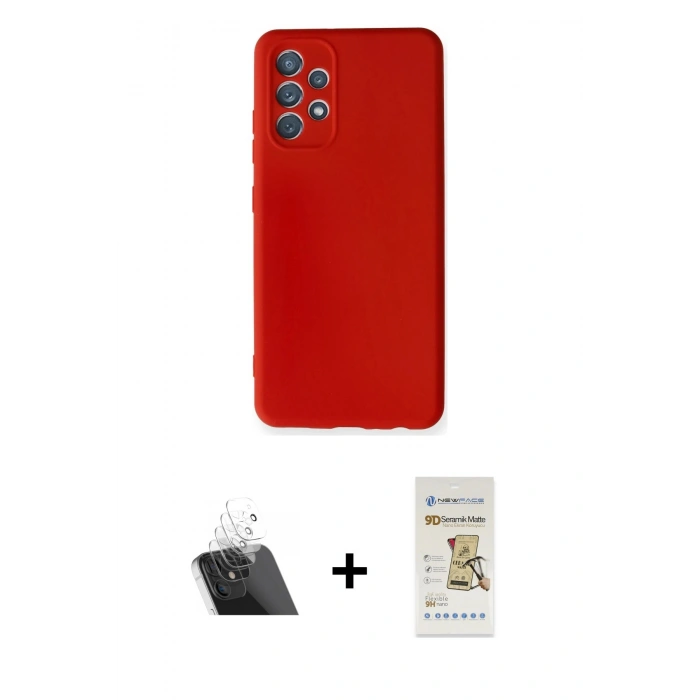 MARSİLYAN™- Galaxy A32 Kılıf Ahenk Serisi - Siyah Mat Seramik Nano Ekran Koruyucu + Kamera Lens Koruma Cam - SF