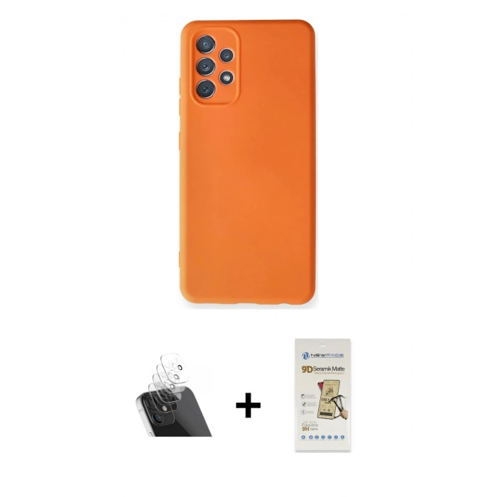 MARSİLYAN™- Galaxy A32 Kılıf Ahenk Serisi - Siyah Mat Seramik Nano Ekran Koruyucu + Kamera Lens Koruma Cam - SF