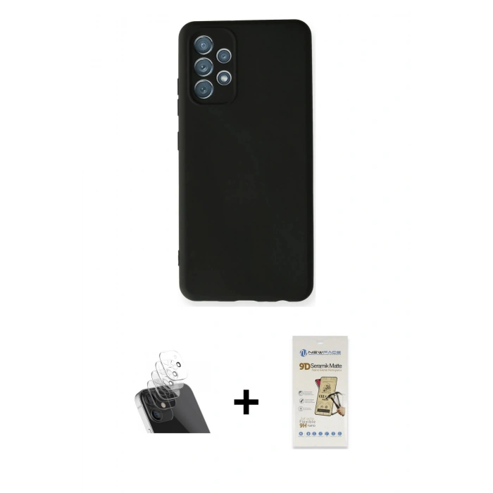 MARSİLYAN™- Galaxy A32 Kılıf Ahenk Serisi - Siyah Mat Seramik Nano Ekran Koruyucu + Kamera Lens Koruma Cam - SF