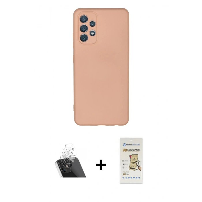 MARSİLYAN™- Galaxy A32 Kılıf Ahenk Serisi - Siyah Mat Seramik Nano Ekran Koruyucu + Kamera Lens Koruma Cam - SF