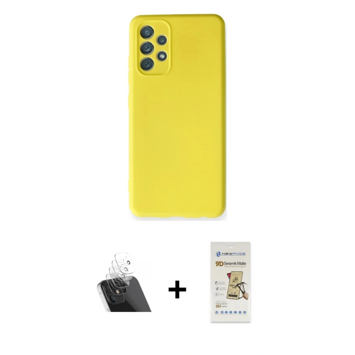 MARSİLYAN™- Galaxy A32 Kılıf Ahenk Serisi - Siyah Mat Seramik Nano Ekran Koruyucu + Kamera Lens Koruma Cam - SF