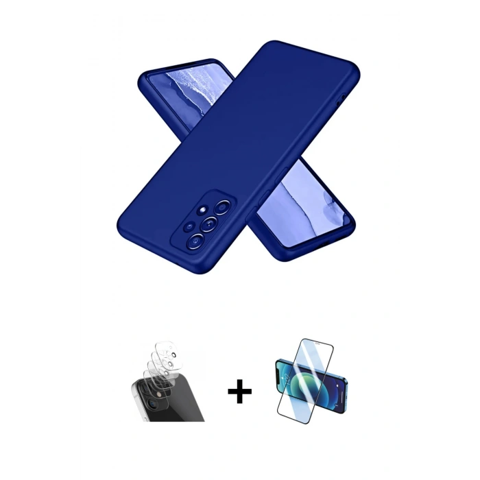 MARSİLYAN™- Galaxy A32 Kılıf Kozmos Yansıma Özel Seri - Siyah 3D Antistatik Cam Ekran Koruyucu + Kamera Lens Koruma Cam - SF
