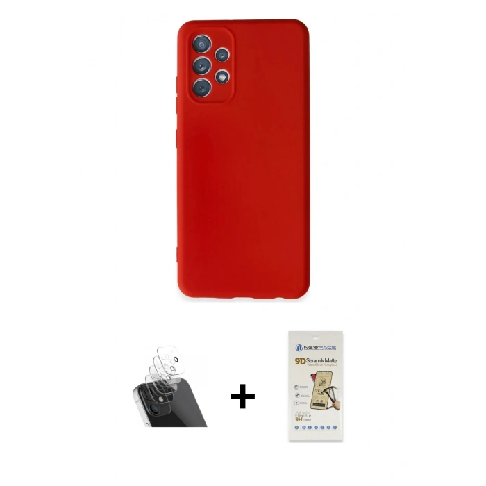 MARSİLYAN™- Galaxy A32 Kılıf Kozmos Yansıma Özel Seri - Siyah Mat Seramik Nano Ekran Koruyucu + Kamera Lens Koruma Cam - SF