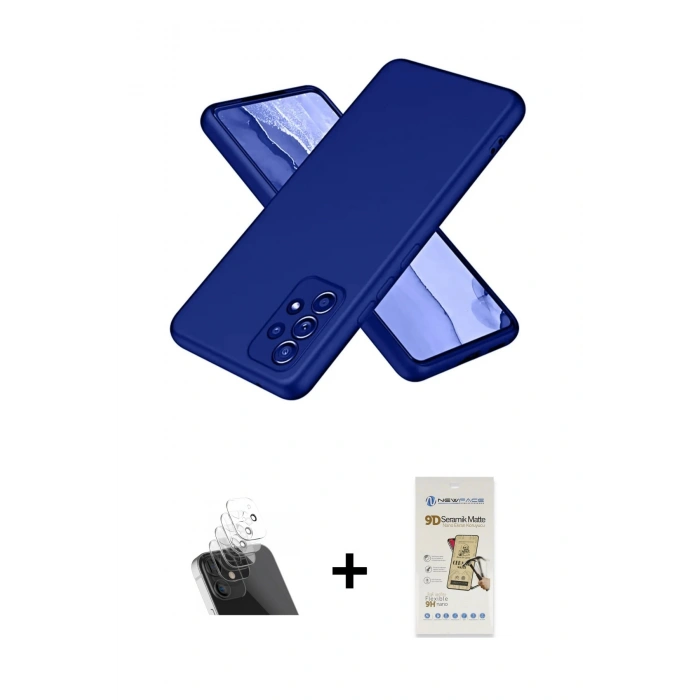 MARSİLYAN™- Galaxy A32 Kılıf Kozmos Yansıma Özel Seri - Siyah Mat Seramik Nano Ekran Koruyucu + Kamera Lens Koruma Cam - SF
