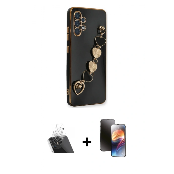 MARSİLYAN™- Galaxy A32 Kılıf Nova Işık Prime - Siyah 3D Antistatik Mat Seramik Nano Ekran Koruyucu + Kamera Lens Koruma Cam - SF