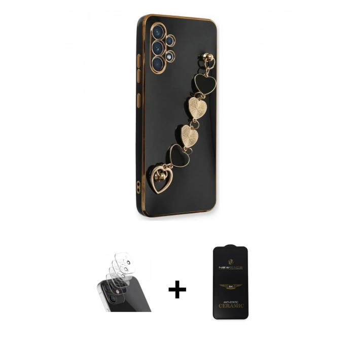 MARSİLYAN™- Galaxy A32 Kılıf Nova Işık Prime - Siyah 6D Antistatik Mat Seramik Hayalet Nano Ekran Koruyucu + Kamera Lens Koruma Cam - SF