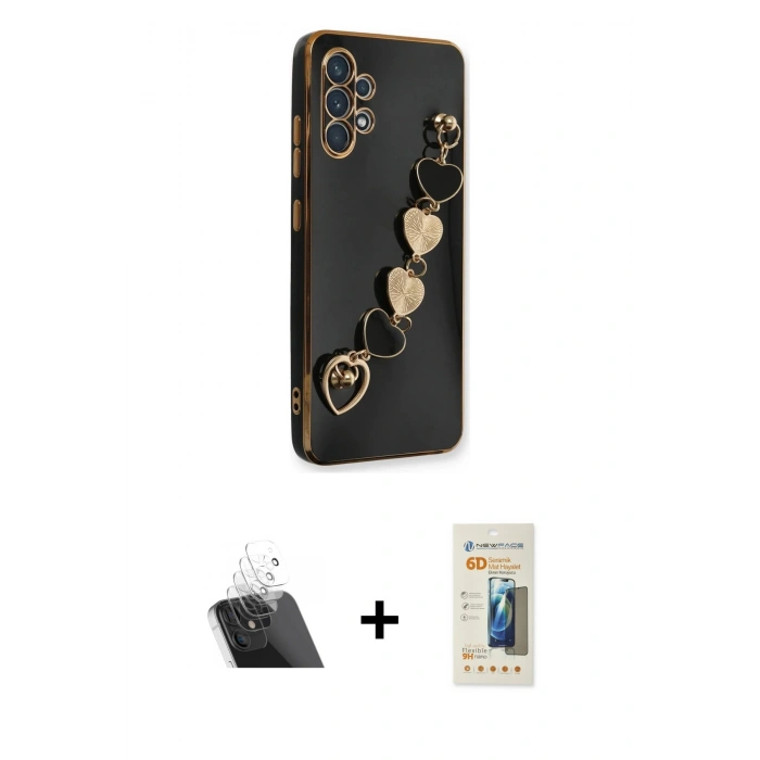 MARSİLYAN™- Galaxy A32 Kılıf Nova Işık Prime - Siyah 6D Mat Seramik Hayalet Nano Ekran Koruyucu + Şeffaf Kamera Lens Koruma Cam