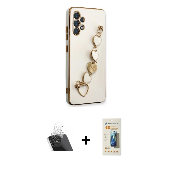 MARSİLYAN™- Galaxy A32 Kılıf Nova Işık Prime - Siyah 6D Mat Seramik Hayalet Nano Ekran Koruyucu + Şeffaf Kamera Lens Koruma Cam