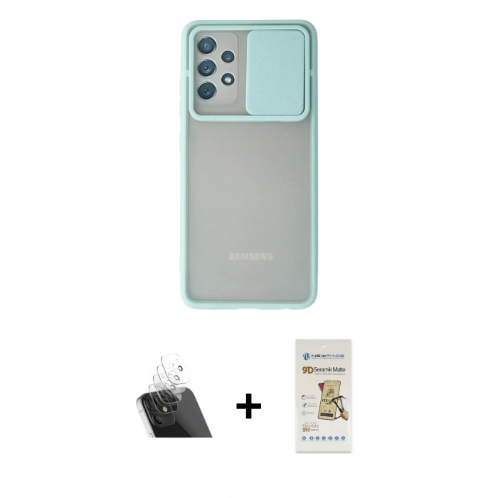 MARSİLYAN™- Galaxy A32 Kılıf Vadi Çizgi - Siyah Mat Seramik Nano Ekran Koruyucu + Kamera Lens Koruma Cam - SF