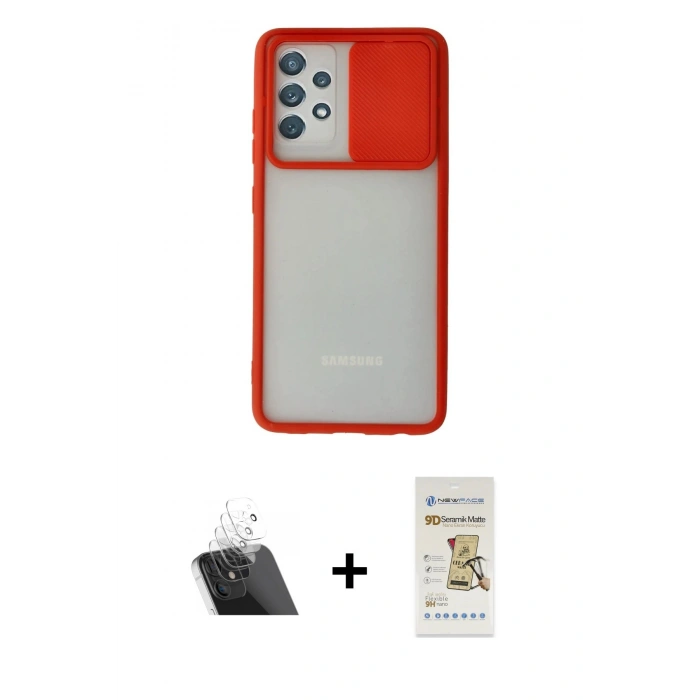MARSİLYAN™- Galaxy A32 Kılıf Vadi Çizgi - Siyah Mat Seramik Nano Ekran Koruyucu + Kamera Lens Koruma Cam - SF
