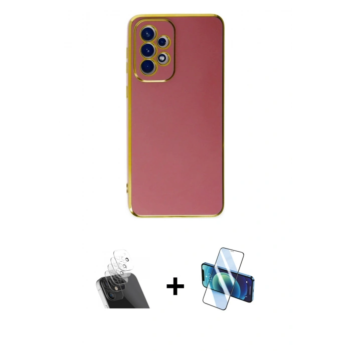 MARSİLYAN™- Galaxy A32 Kılıf Yankı Serisi - Siyah 3D Antistatik Cam Ekran Koruyucu + Kamera Lens Koruma Cam - SF