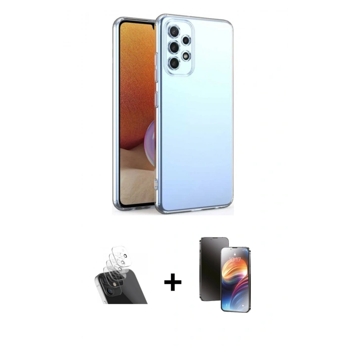 MARSİLYAN™- Galaxy A32 Kılıf Zirve Doku - Siyah 3D Antistatik Mat Seramik Nano Ekran Koruyucu + Kamera Lens Koruma Cam - SF