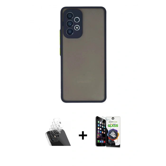 MARSİLYAN™- Galaxy A33 5G Kılıf Ahenk Çizgi Serisi - Şeffaf Temperli Cam Ekran Koruyucu + Şeffaf Kamera Lens Koruma Cam