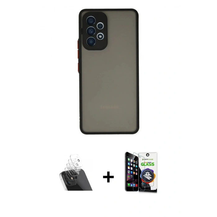 MARSİLYAN™- Galaxy A33 5G Kılıf Ahenk Çizgi Serisi - Şeffaf Temperli Cam Ekran Koruyucu + Şeffaf Kamera Lens Koruma Cam