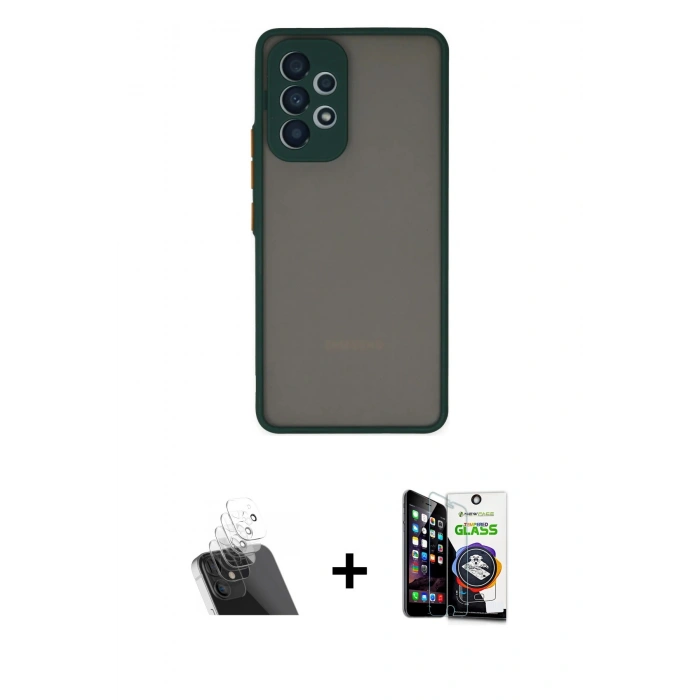 MARSİLYAN™- Galaxy A33 5G Kılıf Ahenk Çizgi Serisi - Şeffaf Temperli Cam Ekran Koruyucu + Şeffaf Kamera Lens Koruma Cam