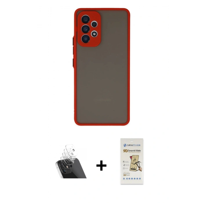 MARSİLYAN™- Galaxy A33 5G Kılıf Ahenk Çizgi Serisi - Siyah Mat Seramik Nano Ekran Koruyucu + Kamera Lens Koruma Cam - SF