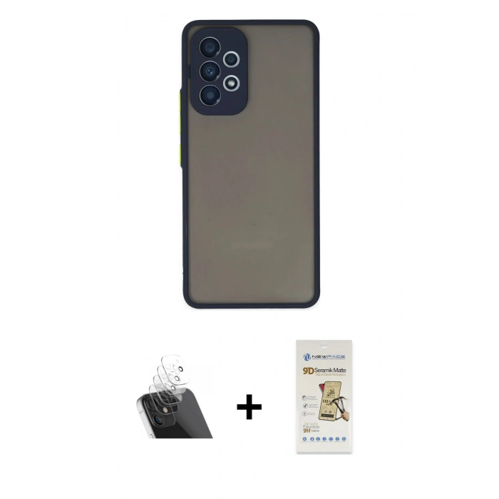 MARSİLYAN™- Galaxy A33 5G Kılıf Ahenk Çizgi Serisi - Siyah Mat Seramik Nano Ekran Koruyucu + Kamera Lens Koruma Cam - SF