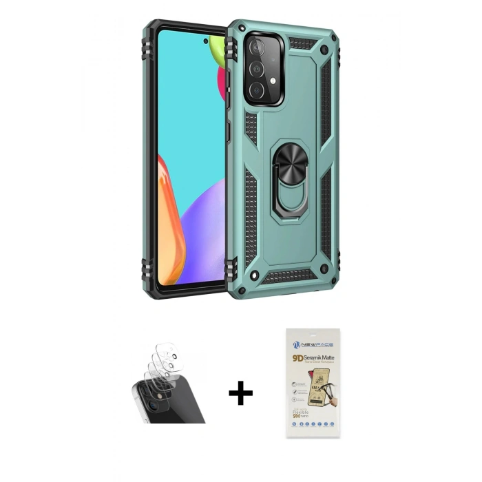 MARSİLYAN™- Galaxy A33 5G Kılıf Ahenk Klasik Koleksiyonu - Siyah Mat Seramik Nano Ekran Koruyucu + Kamera Lens Koruma Cam - SF