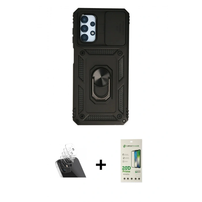 MARSİLYAN™- Galaxy A33 5G Kılıf Ahenk Klasik - Siyah 20D Premium Cam Ekran Koruyucu + Kamera Lens Koruma Cam - SF