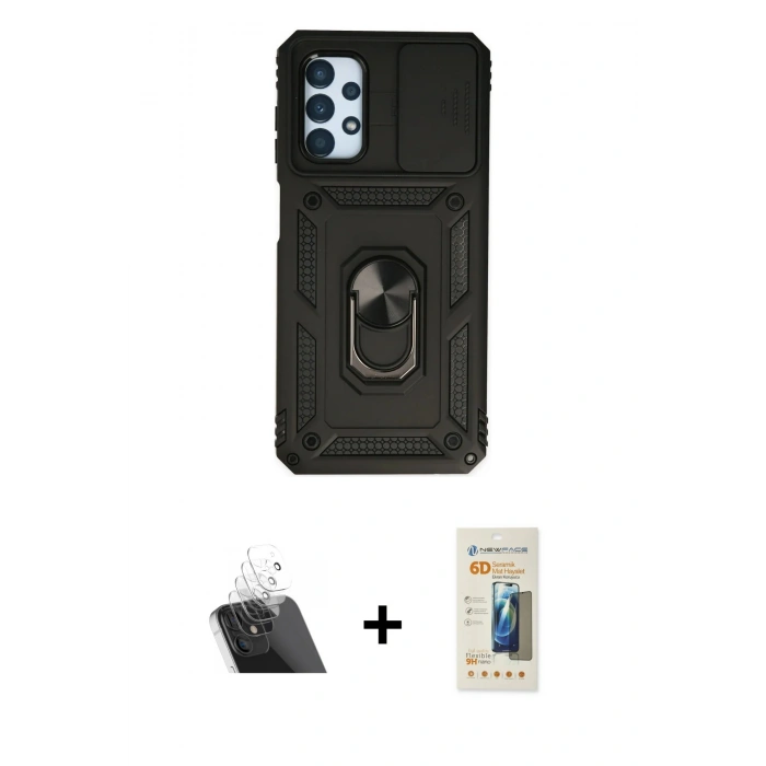 MARSİLYAN™- Galaxy A33 5G Kılıf Ahenk Klasik - Siyah 6D Mat Seramik Hayalet Nano Ekran Koruyucu + Kamera Lens Koruma Cam - SF