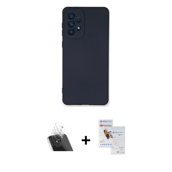 MARSİLYAN™- Galaxy A33 5G Kılıf Ahenk Serisi - Siyah Seramik Nano Ekran Koruyucu + Kamera Lens Koruma Cam - SF