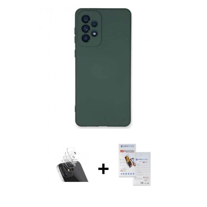 MARSİLYAN™- Galaxy A33 5G Kılıf Ahenk Serisi - Siyah Seramik Nano Ekran Koruyucu + Kamera Lens Koruma Cam - SF