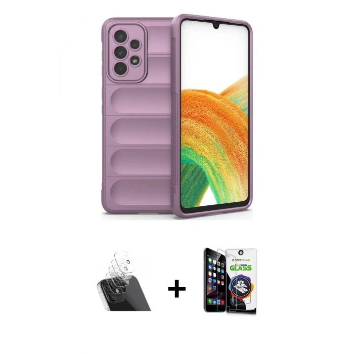 MARSİLYAN™- Galaxy A33 5G Kılıf Atlas Koleksiyonu - Şeffaf Temperli Cam Ekran Koruyucu + Kamera Lens Koruma Cam - SF