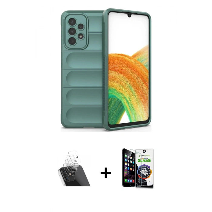 MARSİLYAN™- Galaxy A33 5G Kılıf Atlas Koleksiyonu - Şeffaf Temperli Cam Ekran Koruyucu + Kamera Lens Koruma Cam - SF