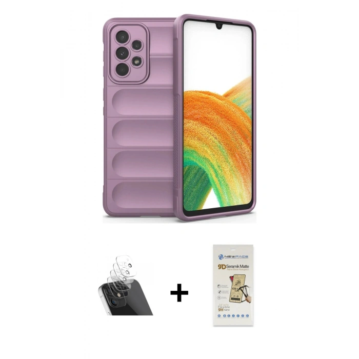 MARSİLYAN™- Galaxy A33 5G Kılıf Atlas Koleksiyonu - Siyah Mat Seramik Nano Ekran Koruyucu + Kamera Lens Koruma Cam - SF