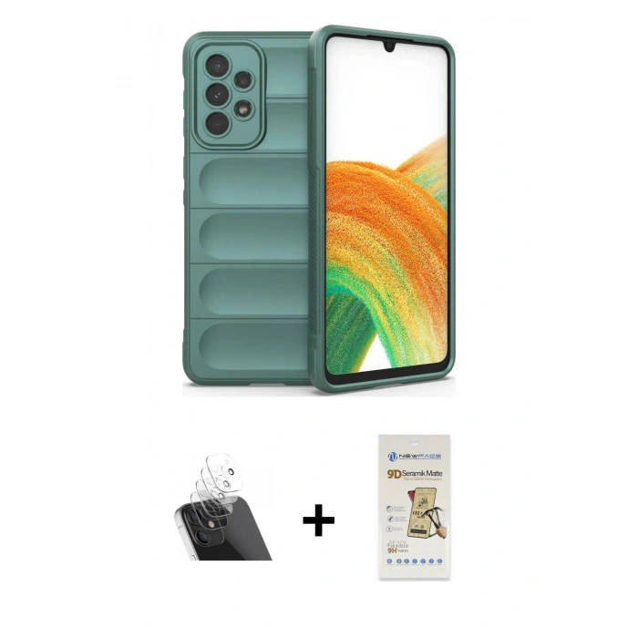 MARSİLYAN™- Galaxy A33 5G Kılıf Atlas Koleksiyonu - Siyah Mat Seramik Nano Ekran Koruyucu + Kamera Lens Koruma Cam - SF