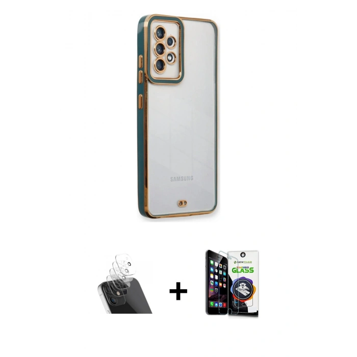 MARSİLYAN™- Galaxy A33 5G Kılıf Çekirdek Klasik Serisi - Şeffaf Temperli Cam Ekran Koruyucu + Kamera Lens Koruma Cam - SF