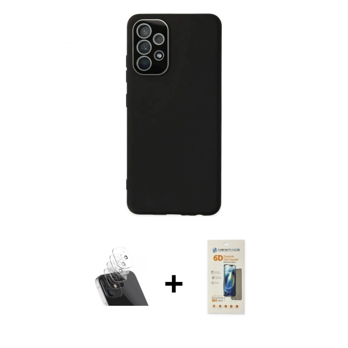 MARSİLYAN™- Galaxy A33 5G Kılıf Çekirdek Modern Serisi - Siyah 6D Mat Seramik Hayalet Nano Ekran Koruyucu + Kamera Lens Koruma Cam - SF