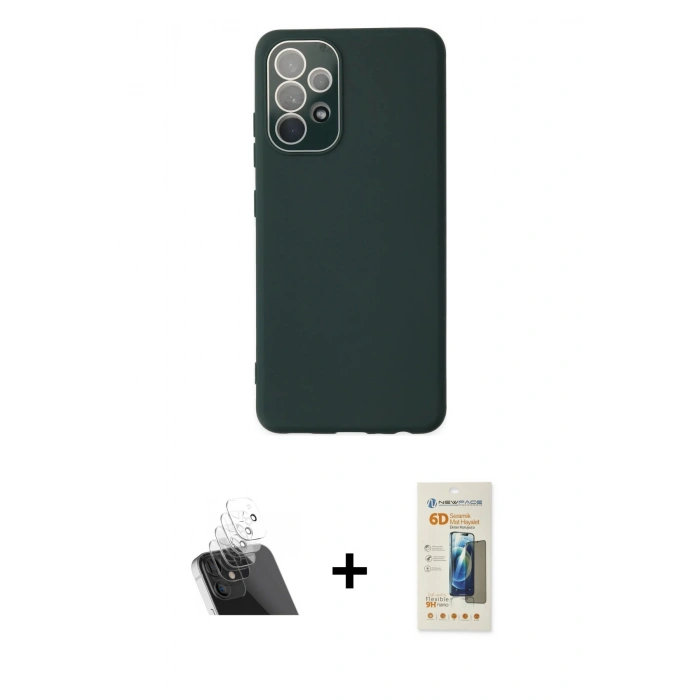 MARSİLYAN™- Galaxy A33 5G Kılıf Çekirdek Modern Serisi - Siyah 6D Mat Seramik Hayalet Nano Ekran Koruyucu + Kamera Lens Koruma Cam - SF