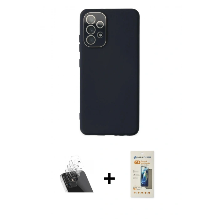 MARSİLYAN™- Galaxy A33 5G Kılıf Çekirdek Modern Serisi - Siyah 6D Mat Seramik Hayalet Nano Ekran Koruyucu + Kamera Lens Koruma Cam - SF