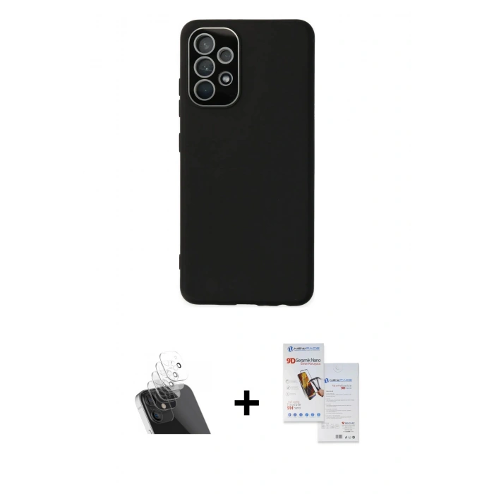 MARSİLYAN™- Galaxy A33 5G Kılıf Çekirdek Modern Serisi - Siyah Seramik Nano Ekran Koruyucu + Kamera Lens Koruma Cam - SF