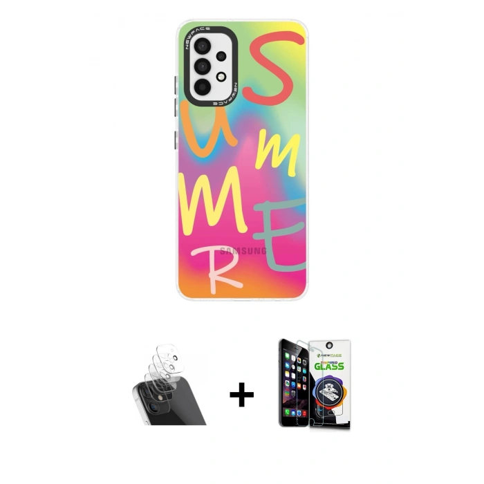 MARSİLYAN™- Galaxy A33 5G Kılıf Siluet Çizgi Koleksiyonu - Şeffaf Temperli Cam Ekran Koruyucu + Kamera Lens Koruma Cam - SF