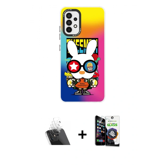 MARSİLYAN™- Galaxy A33 5G Kılıf Siluet Çizgi Koleksiyonu - Şeffaf Temperli Cam Ekran Koruyucu + Kamera Lens Koruma Cam - SF