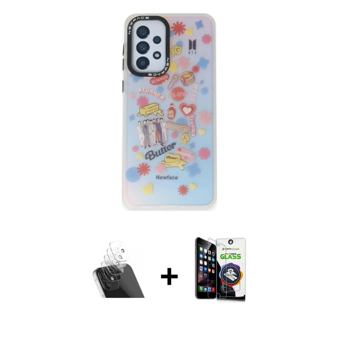 MARSİLYAN™- Galaxy A33 5G Kılıf Siluet Çizgi Koleksiyonu - Şeffaf Temperli Cam Ekran Koruyucu + Kamera Lens Koruma Cam - SF
