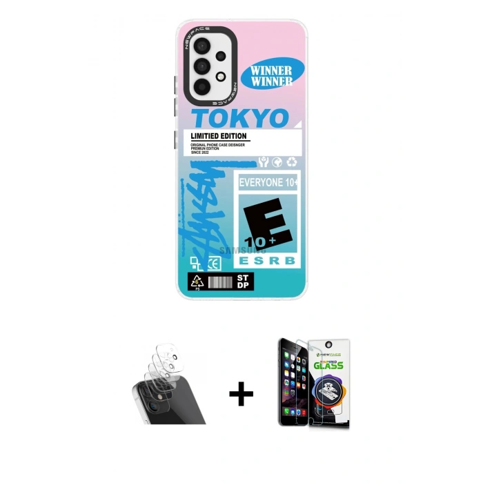 MARSİLYAN™- Galaxy A33 5G Kılıf Siluet Çizgi Koleksiyonu - Şeffaf Temperli Cam Ekran Koruyucu + Kamera Lens Koruma Cam - SF