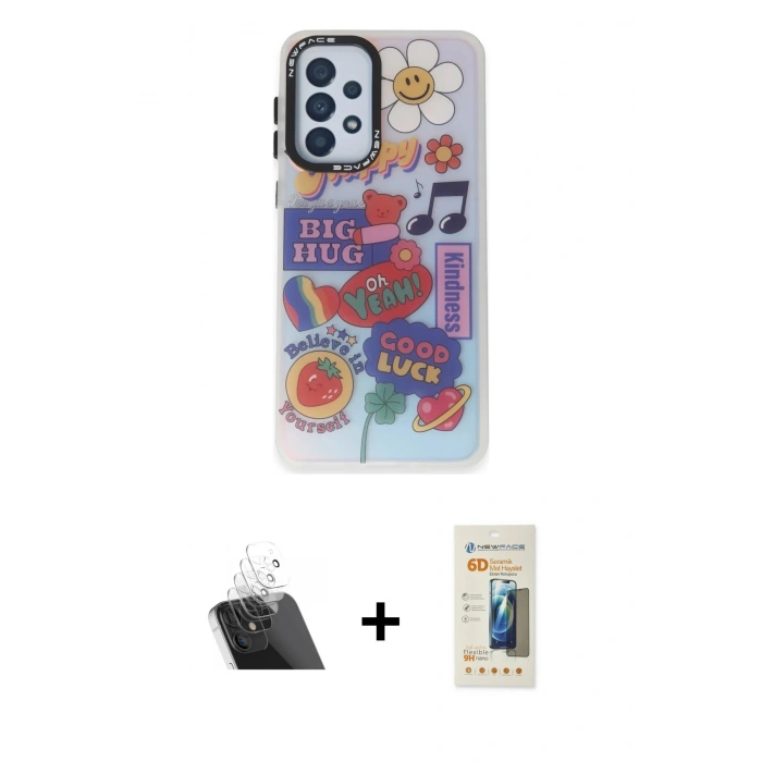 MARSİLYAN™- Galaxy A33 5G Kılıf Siluet Çizgi Koleksiyonu - Siyah 6D Mat Seramik Hayalet Nano Ekran Koruyucu + Kamera Lens Koruma Cam - SF