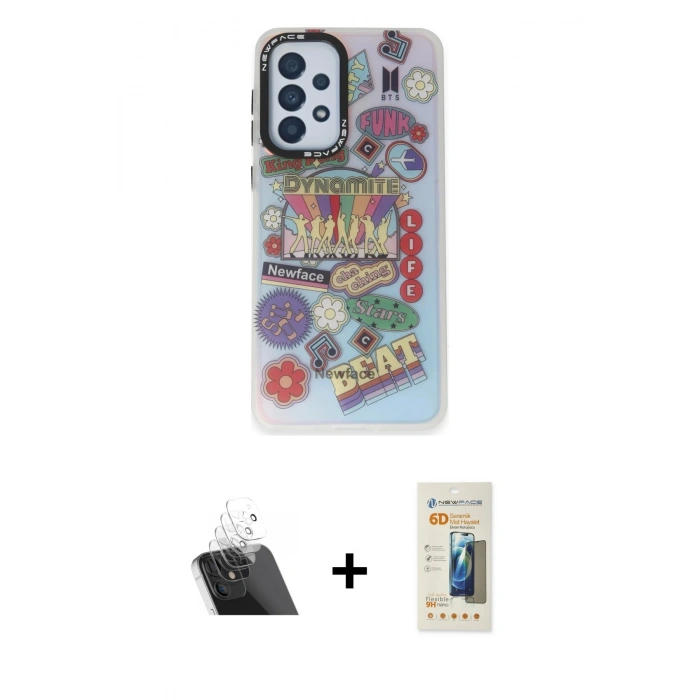 MARSİLYAN™- Galaxy A33 5G Kılıf Siluet Çizgi Koleksiyonu - Siyah 6D Mat Seramik Hayalet Nano Ekran Koruyucu + Kamera Lens Koruma Cam - SF
