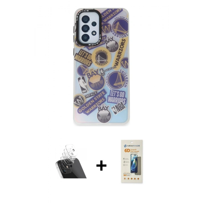 MARSİLYAN™- Galaxy A33 5G Kılıf Siluet Çizgi Koleksiyonu - Siyah 6D Mat Seramik Hayalet Nano Ekran Koruyucu + Kamera Lens Koruma Cam - SF