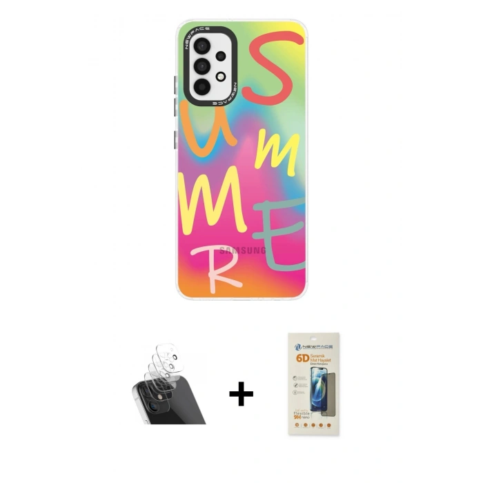 MARSİLYAN™- Galaxy A33 5G Kılıf Siluet Çizgi Koleksiyonu - Siyah 6D Mat Seramik Hayalet Nano Ekran Koruyucu + Kamera Lens Koruma Cam - SF